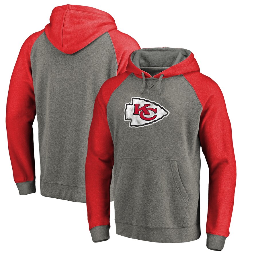 Men Kansas City Chiefs NFL Pro Line by Fanatics Branded Throwback Logo Big & Tall TriBlend Raglan Pullover Hoodie Red